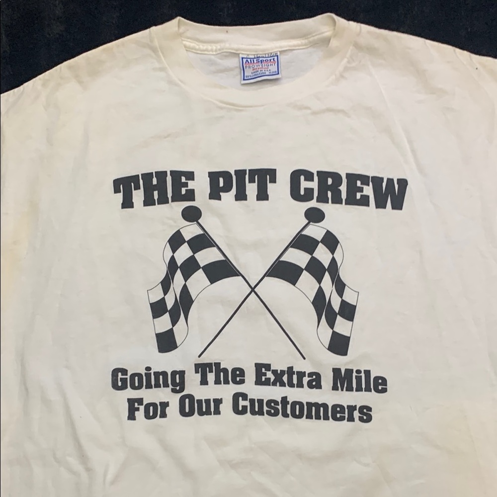 Vintage single stitch, The Pit Crew White T-Shirt distressed